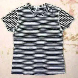 THREE DOTS Classic T-Shirt Relaxed Black White Stripes Cotton Modal Women Small